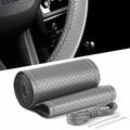 Husa volan din PIELE GRI + ATA GRI, diametru 37 - 39 cm (se coase, aspect ORIGINAL)