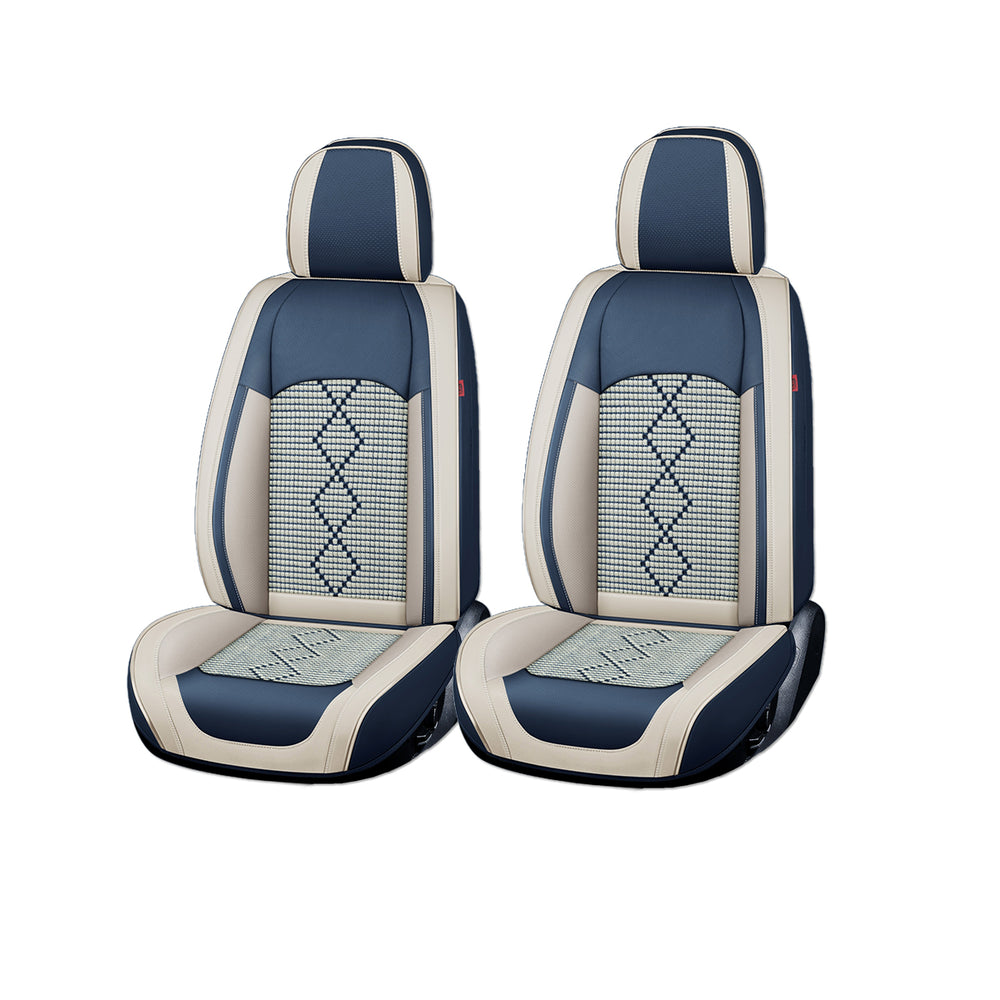 Huse scaune auto premium 5 locuri Deluxe piele ecologică perforată și textil - albastru - alb
