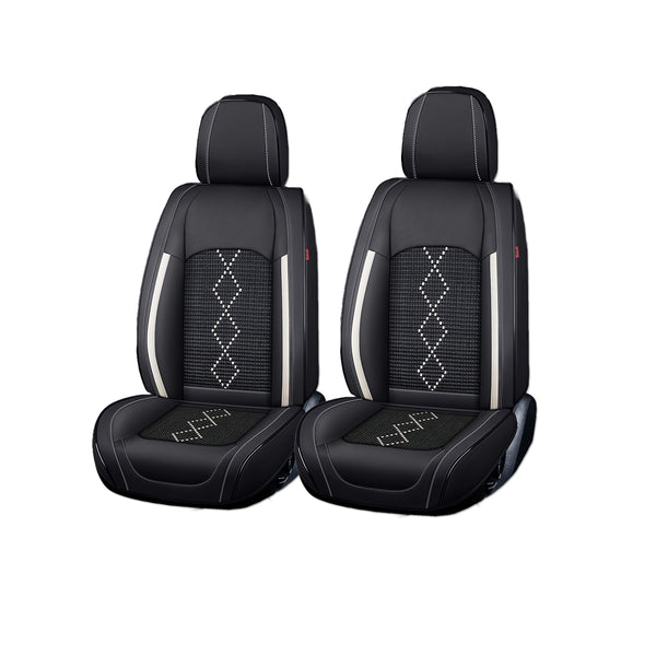 Huse scaune auto premium 5 locuri Deluxe piele ecologică perforată și textil - negru - alb