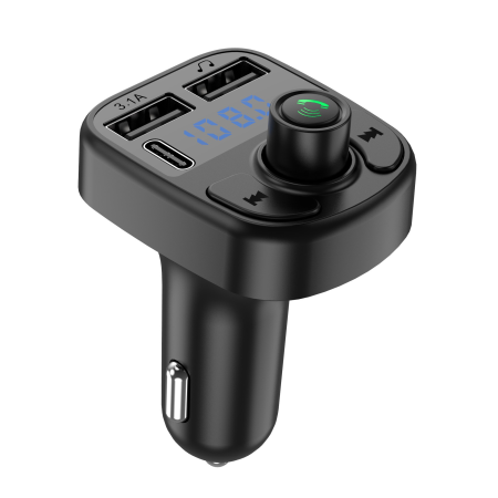 Modulator FM  Incarcator Auto Bluetooth 5.0, 3 Porturi (Type-C + 2xUSB), Handsfree, Suport Card MicroSD Stick, 12-24V